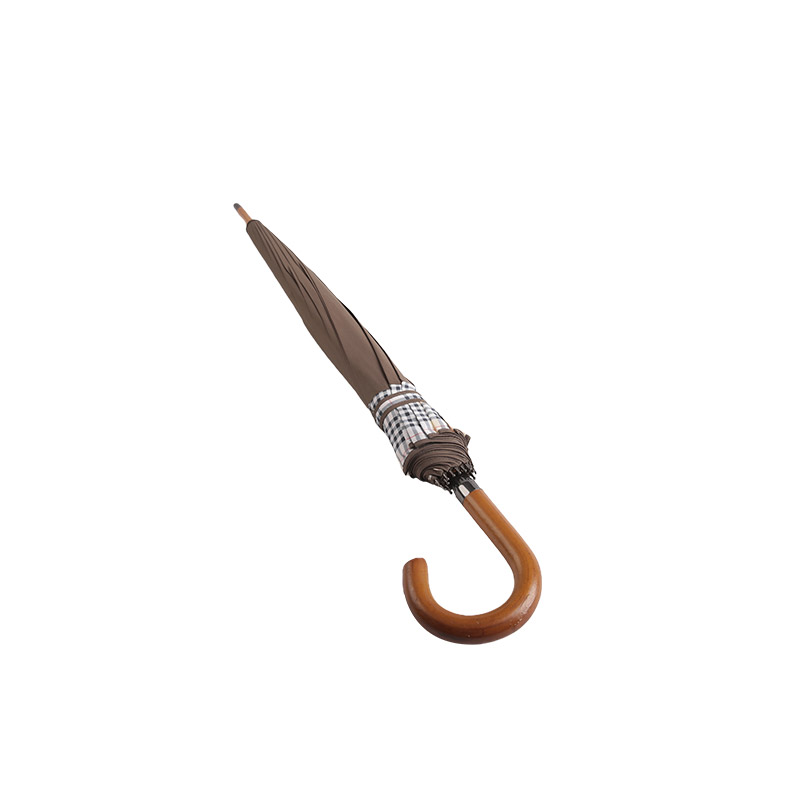 การจับคู่ระหว่างสีน้ำตาลและลายตาราง Pongee Straight umbrella-0E6B0402